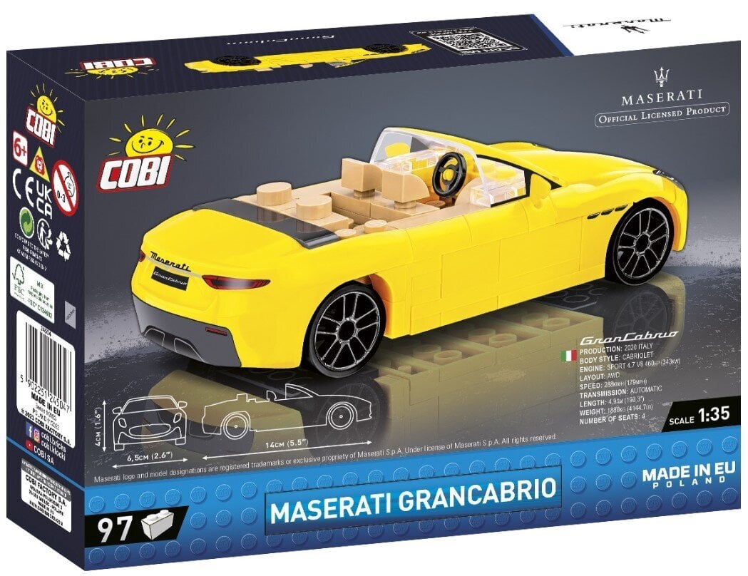 Konstruktor Maserati 2024 GranCabrio Cobi, 97 d. цена и информация | Klotsid ja konstruktorid | hansapost.ee