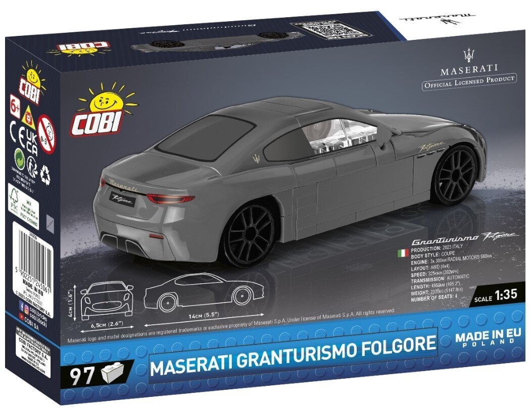 Konstruktor Maserati 2024 GranTurism Folgore Cobi, 97 a. hind ja info | Klotsid ja konstruktorid | hansapost.ee