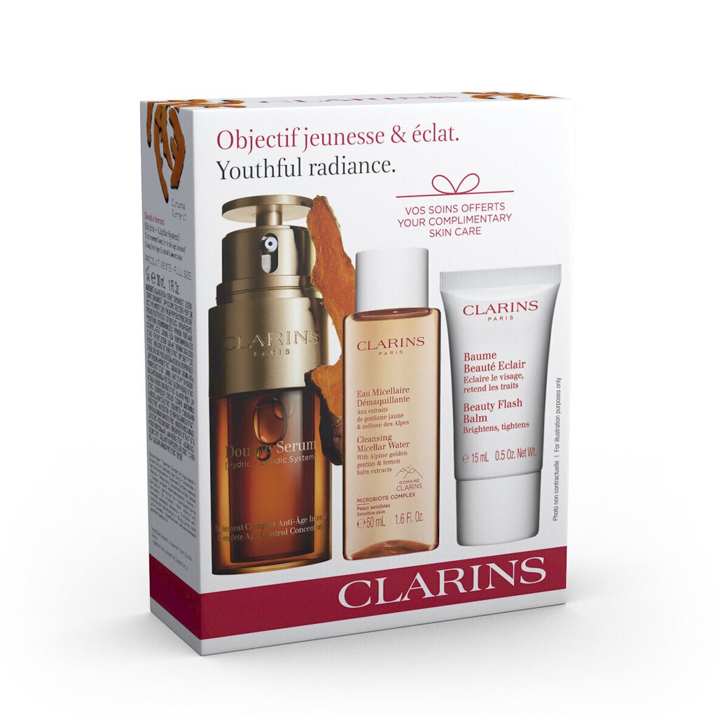 Näohoolduskomplekt Clarins Youthfil Radiance: Näoseerum 30 ml + Mitsellaarvesi 50 ml + Näopalsam 15 ml цена и информация | Näoõlid, ampullid ja seerumid | hansapost.ee