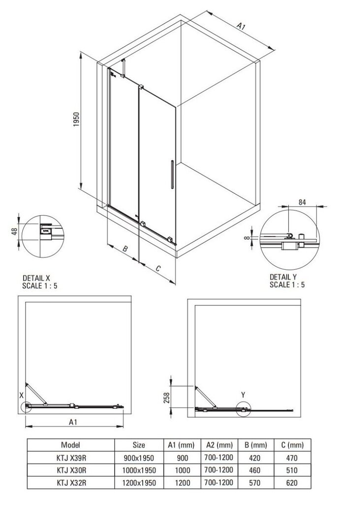 Walk-in dušisein Deante Prizma, Titanium, 100x195 cm hind ja info | Dušiseinad ja dušiuksed | hansapost.ee