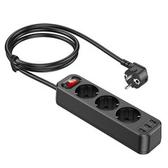 Удлинитель Hoco NS2 Aura 3 слота + 3xUSB-A, 1.8 м, черный цена и информация | Hoco Сантехника, ремонт, вентиляция | hansapost.ee