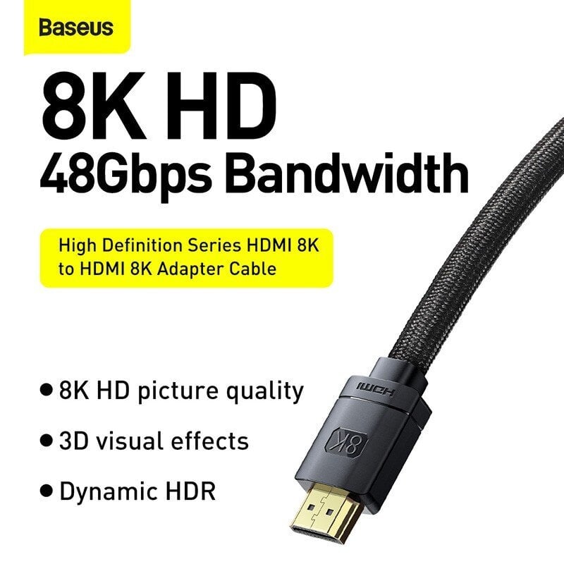 Videokaabel Baseus High Definition 8K HDMI 1.5m WKGQ040101 hind ja info | Juhtmed ja kaablid | hansapost.ee