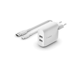 Сетевая зарядка Belkin Boost Charge Dual USB-A 24W + USB-A to USB-C cable белая цена и информация | Зарядные устройства для телефонов | hansapost.ee