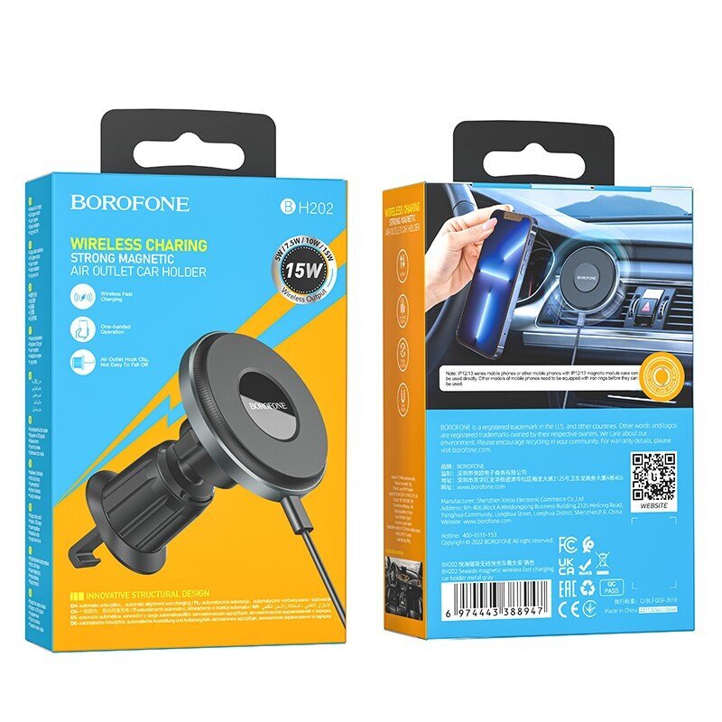 Laadija-hoidja auto Borofone BH202 Magsafe 15W must magnetiline цена и информация | Laadijad mobiiltelefonidele | hansapost.ee