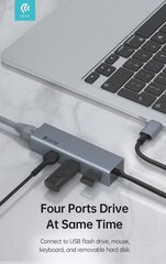 USB разветвитель Devia Leopard Type-C To USB 3.1 + USB3.0*4 цвет серый цена и информация | Адаптеры, USB-разветвители | hansapost.ee