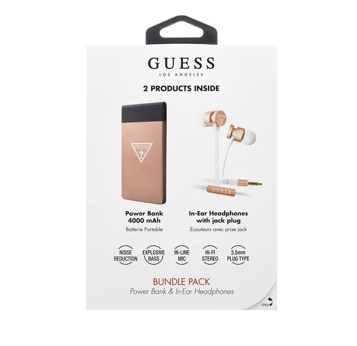 Guess GUBPERPBTRG Premium Universal Headsets with Remote Microphone + 4000 mAh Power Bank (Bundle Pack), Roosa цена и информация | Kõrvaklapid | hansapost.ee