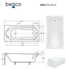 Vann Besco Bona koos viimistlusega, 150x70 cm hind ja info | Vannid | hansapost.ee