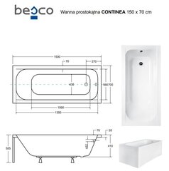 Vonia Besco Continea, 150 x 70 cm цена и информация | Ванночки | hansapost.ee