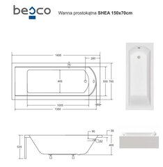 Vonia Besco Shea, 150 x 70 cm, su balta apdaila цена и информация | Ванны | hansapost.ee