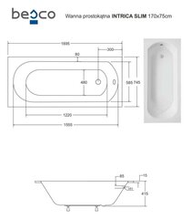 Vonia Besco Intrica Slim, 170 x 75 cm цена и информация | Ванны | hansapost.ee