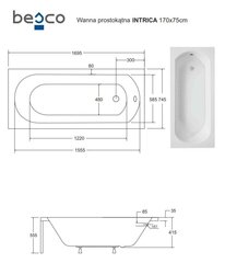 Vann Besco Intrica, 170x75 cm hind ja info | Vannid | hansapost.ee