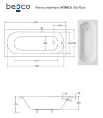 Vonia Besco Intrica, 150 x 75 cm цена и информация | Ванны | hansapost.ee