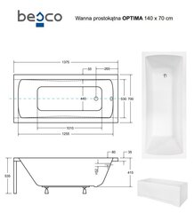 Vann Besco Optima koos viimistlusega, 140x70 cm hind ja info | Vannid | hansapost.ee