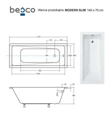 Vann Besco Modern Slim, 140x70 cm hind ja info | Vannid | hansapost.ee