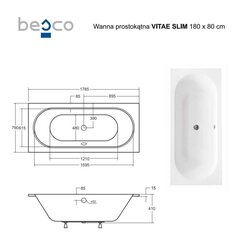 Vann Besco Vitae Slim, 180x80 cm hind ja info | Vannid | hansapost.ee