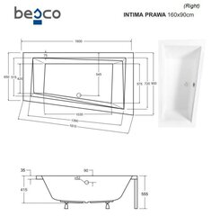 Vonia Besco Intima, 160 x 90 cm, dešininė цена и информация | Ванны | hansapost.ee