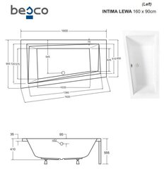 Vann Besco Intima, 160x90 cm, vasakpoolne hind ja info | Vannid | hansapost.ee