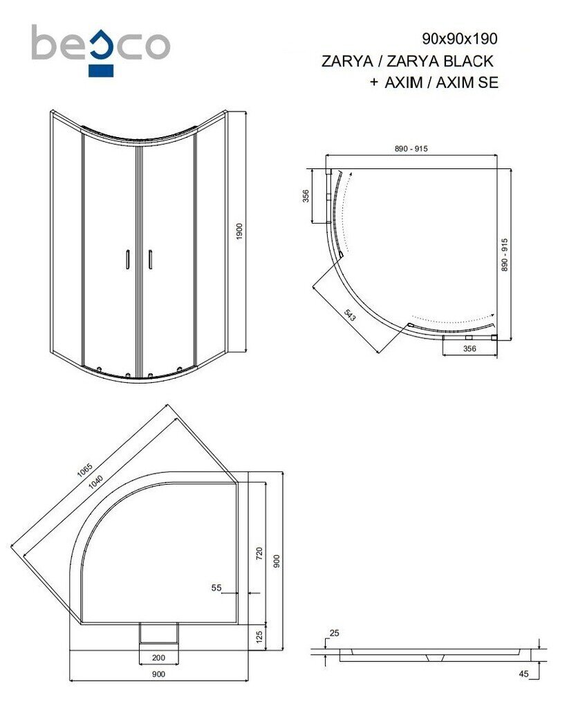 Dušikabiin Besco Zarya koos alusega Axim, 90x90x190 cm цена и информация | Dušikabiinid | hansapost.ee