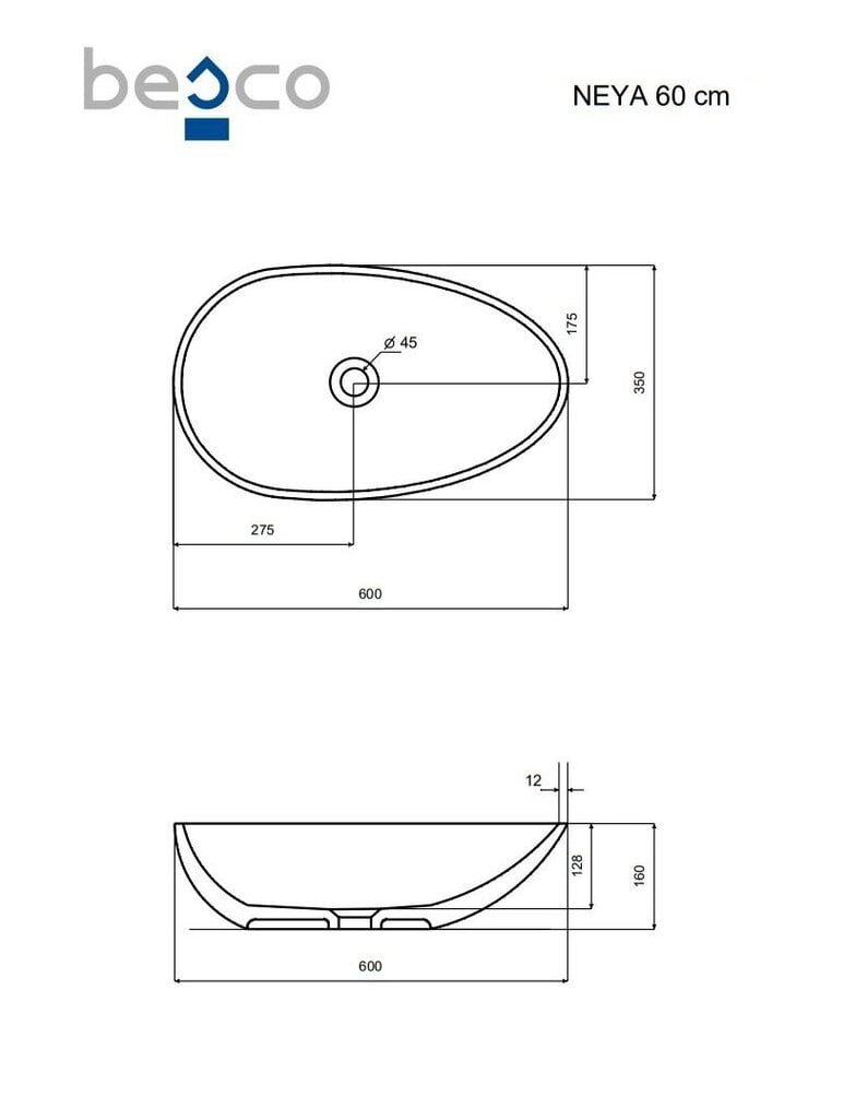 Valamu Besco Neya Carbon Grey, 60 cm цена и информация | Vannitoa valamud, kraanikausid | hansapost.ee