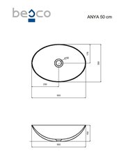 Praustuvas Besco Anya Carbon Grey, 50 cm, su baltu dangteliu цена и информация | Раковины | hansapost.ee