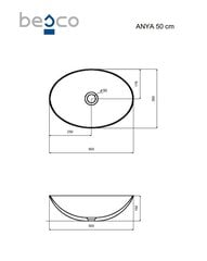 Praustuvas Besco Anya Carbon Grey, 50 cm, su juodu dangteliu цена и информация | Раковины | hansapost.ee