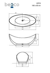 Vonia Besco Axya Blue Wave, 180 x 80 cm, su baltu dangteliu цена и информация | Ванны | hansapost.ee