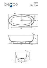 Vonia Besco Mexa Ocean Breeze, 170 x 78 cm, su chrome sifonu цена и информация | Ванны | hansapost.ee