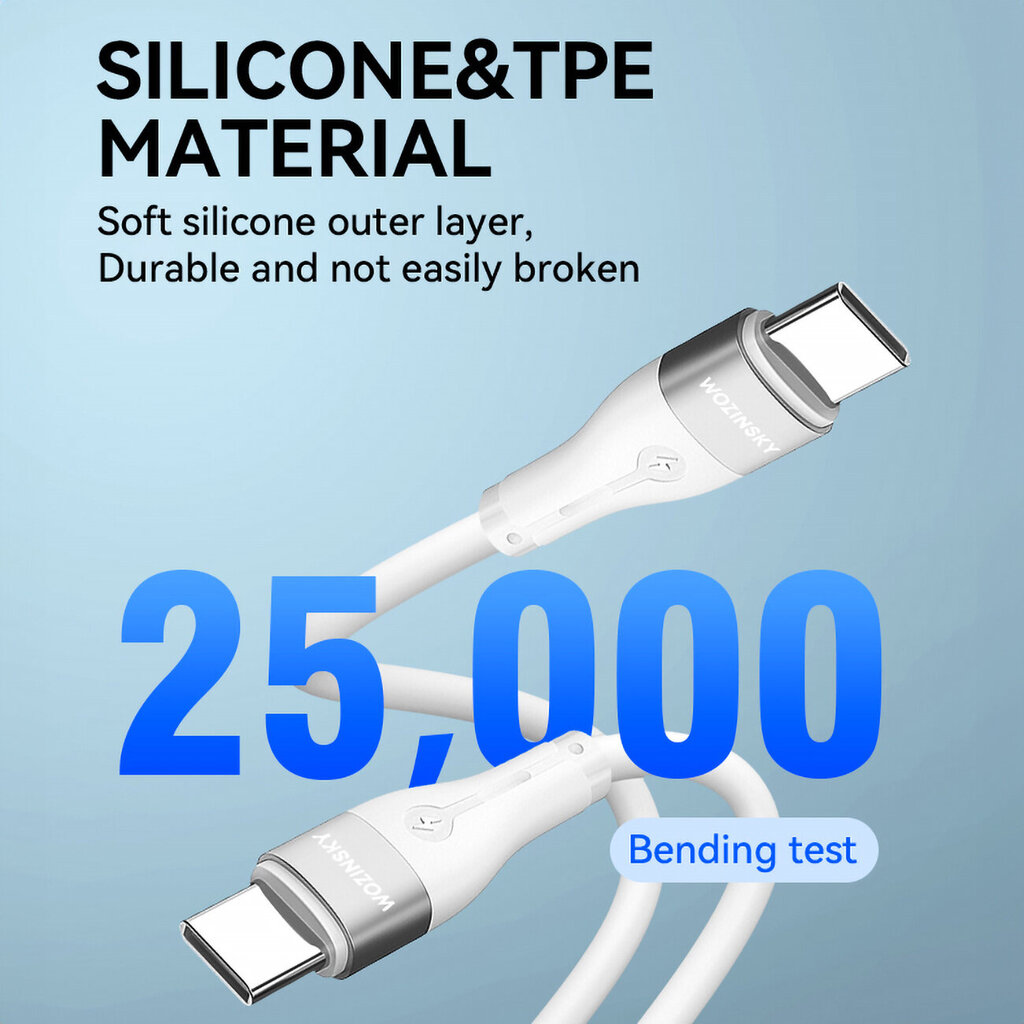 Wozinsky WSTCC2 USB-C / USB-C PD 65W kaabel 2 m - valge цена и информация | Mobiiltelefonide kaablid | hansapost.ee