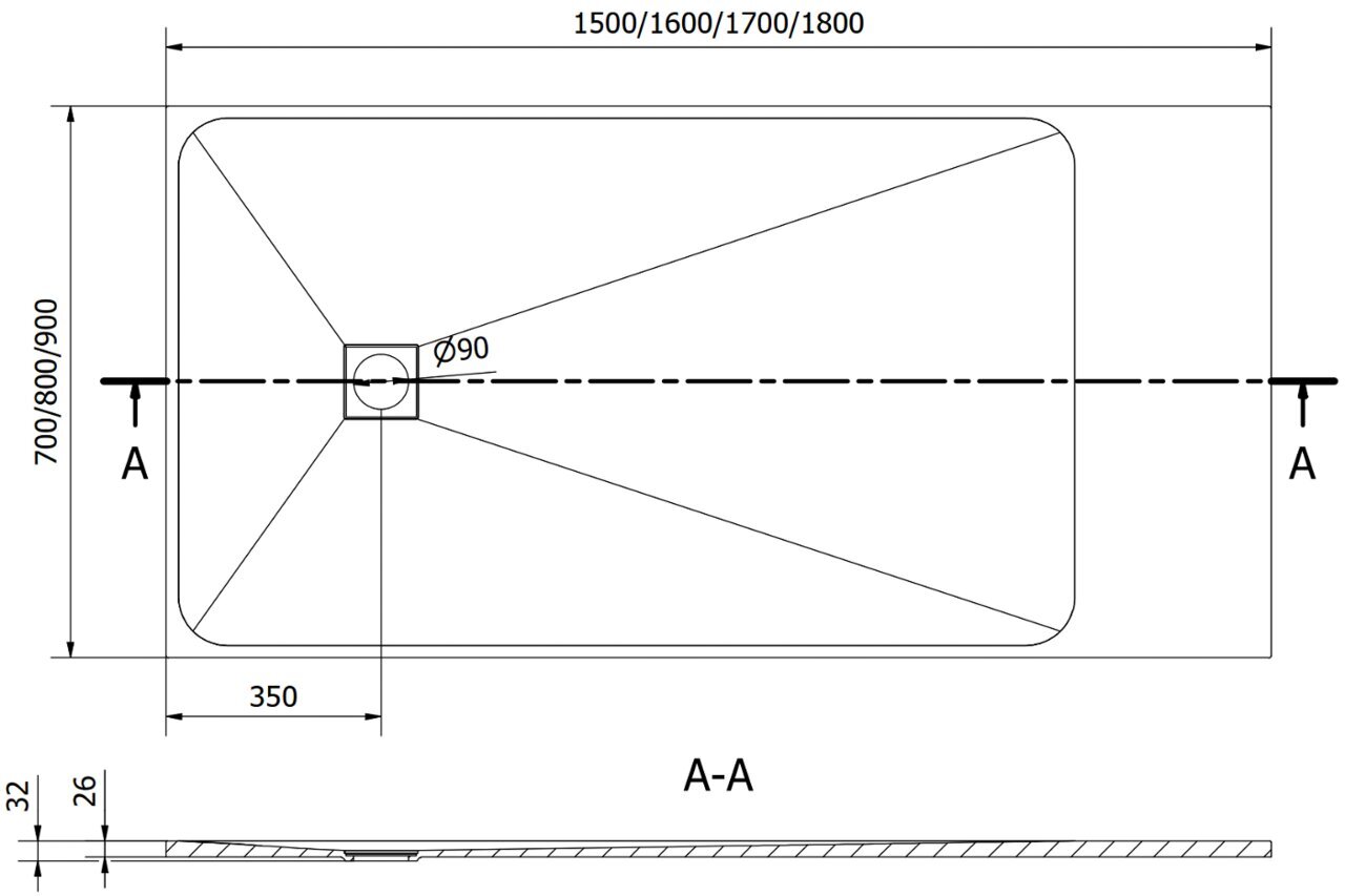 Ristkülikukujuline dušialus Mexen Bert SMC, 150 x 70 cm hind ja info | Dušialused | hansapost.ee