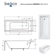 Vann Besco Modern koos viimistlusega, 120x70 cm hind ja info | Vannid | hansapost.ee