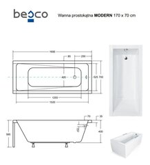 Vann Besco Modern koos viimistlusega, 170x70 cm hind ja info | Vannid | hansapost.ee