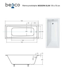 Vann Besco Modern Slim, 170x70 cm hind ja info | Vannid | hansapost.ee