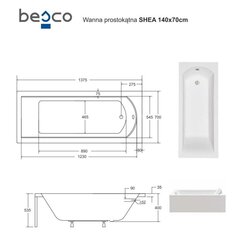 Vonia Besco Shea, 140 x 70 cm цена и информация | Ванны | hansapost.ee