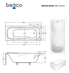 Vann Besco Majka Nova, 160x70 cm hind ja info | Vannid | hansapost.ee