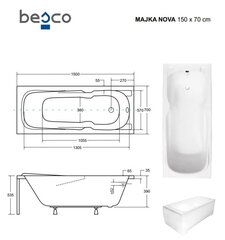 Vonia Besco Majka Nova, 150 x 70 cm, su balta apdaila цена и информация | Ванночки | hansapost.ee