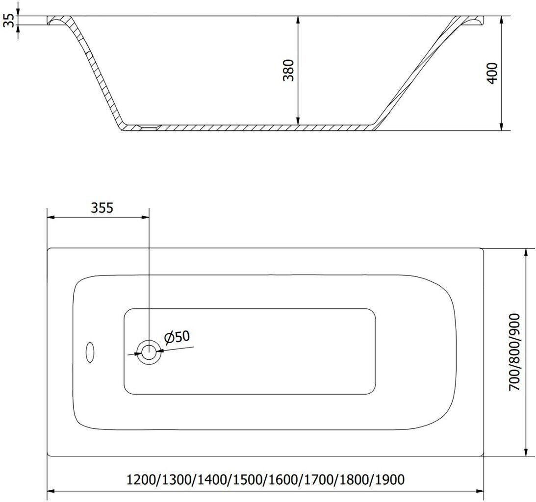 Vann Mexen Vega koos viimistluse ja klaasist seinaga, 170x70 cm + 100 cm цена и информация | Vannid | hansapost.ee