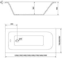 Vann Mexen Vega koos viimistluse ja klaasist seinaga, 170x70 cm + 80 cm цена и информация | Ванны | hansapost.ee