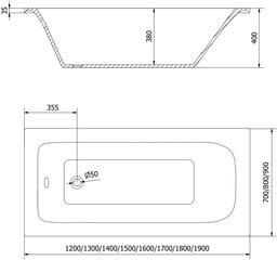 Vann Mexen Vega koos viimistluse ja klaasist seinaga, 170x70 cm + 80 cm цена и информация | Ванны | hansapost.ee