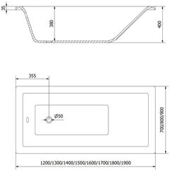 Vann Mexen Cubik koos viimistluse ja klaasist seinaga, 170x70 cm + 50 cm hind ja info | Vannid | hansapost.ee