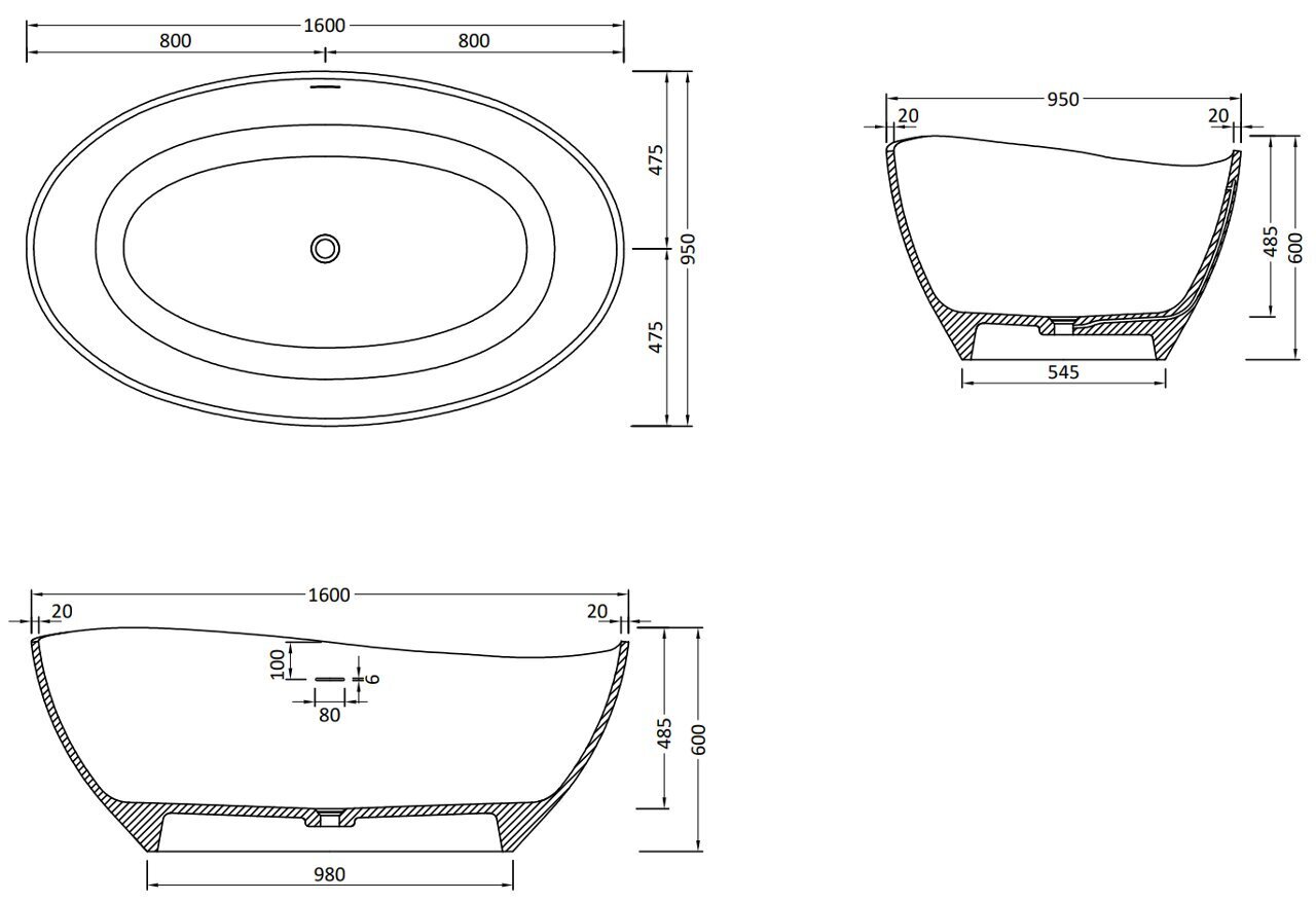 Konglomeraadist vann Mexen Parma, 160x95 cm hind ja info | Vannid | hansapost.ee