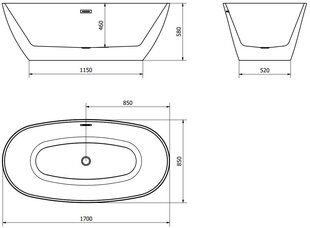 Vann Mexen Eris, 170x85 cm hind ja info | Vannid | hansapost.ee