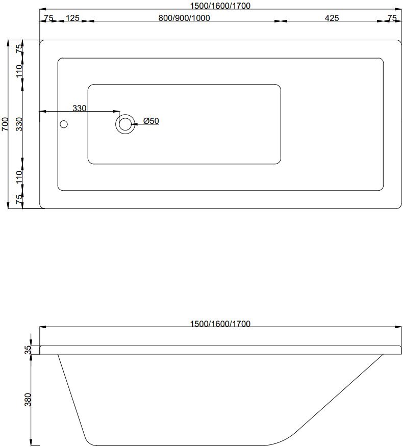 Vann Mexen Cubik koos viimistlusega, 160x70 cm price and information | Vannid | hansapost.ee