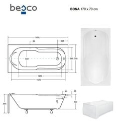 Vann Besco Bona koos viimistlusega, 170x70 cm hind ja info | Vannid | hansapost.ee