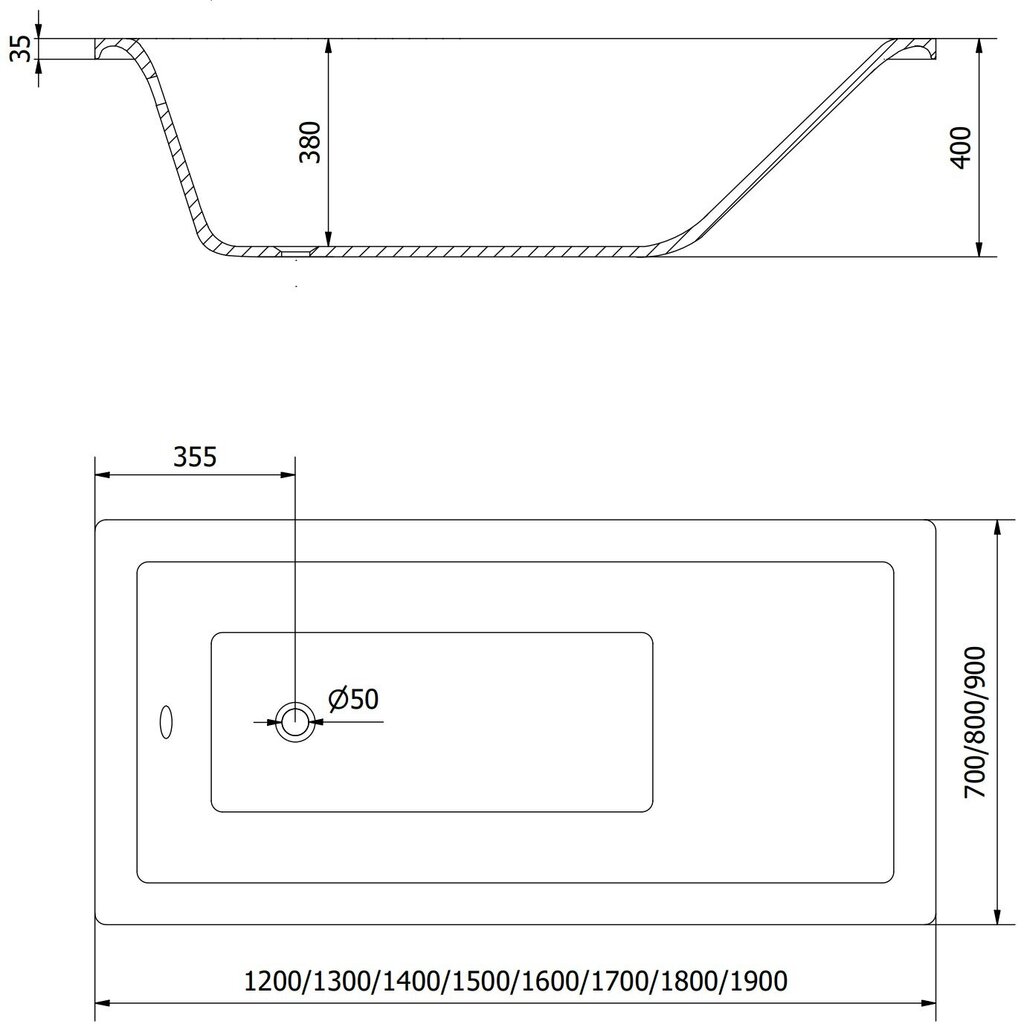 Vann Mexen Cubik koos viimistlusega, 120x70 cm hind ja info | Vannid | hansapost.ee