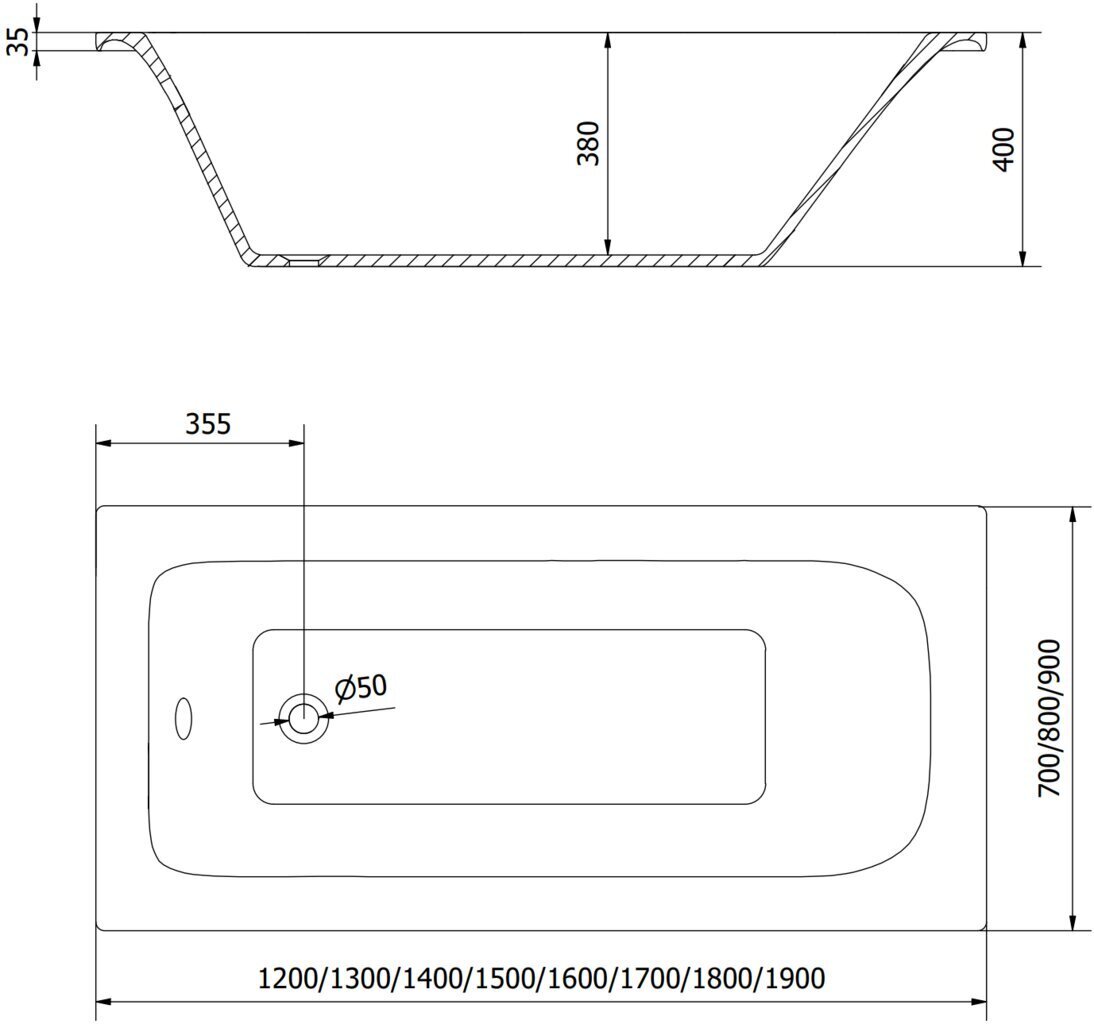 Vann Mexen Vega koos viimistlusega, 180x90 cm hind ja info | Vannid | hansapost.ee