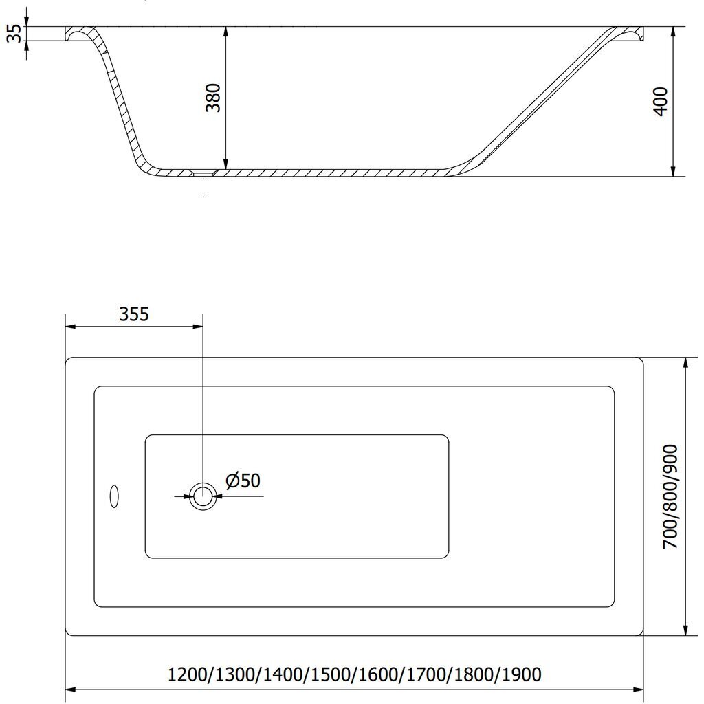 Vann Mexen Cubik, 170x80 cm hind ja info | Vannid | hansapost.ee