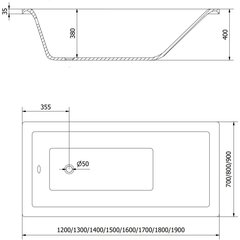 Vann Mexen Cubik, 130x70 cm hind ja info | Vannid | hansapost.ee