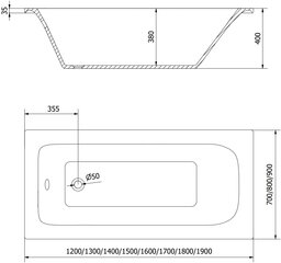 Vann Mexen Vega, 190x90 cm hind ja info | Vannid | hansapost.ee