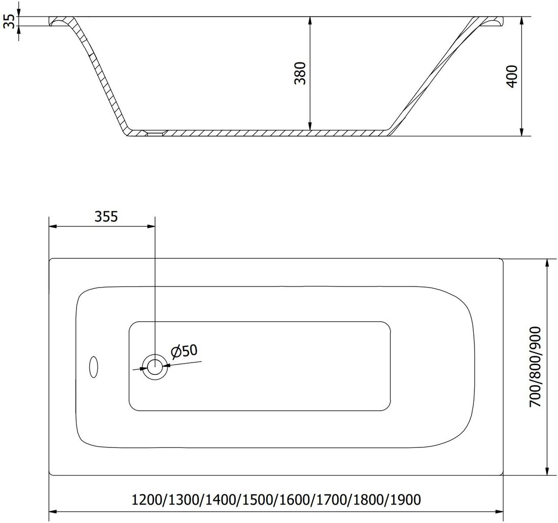 Vann Mexen Vega, 180x90 cm hind ja info | Vannid | hansapost.ee