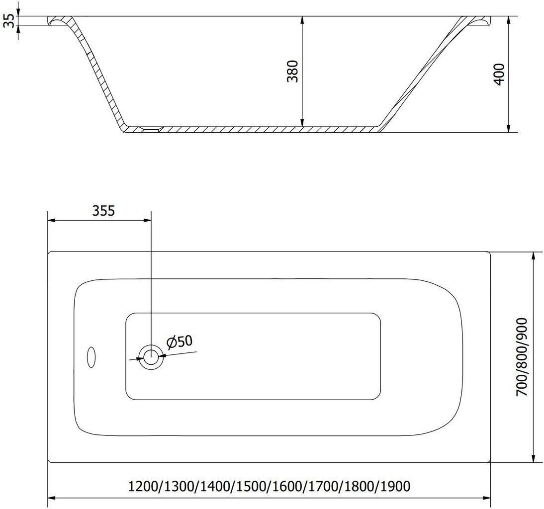 Vann Mexen Vega, 140x70 cm hind ja info | Vannid | hansapost.ee